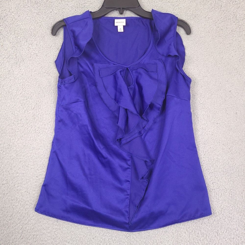 Merona Blouse Womens Medium Blue Sleeveless Ruffled Keyhole Front Tank Top